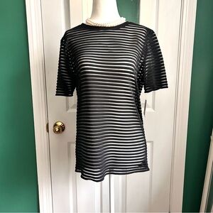Trouvé Black Sheer Striped Short Sleeve Top Small NWT